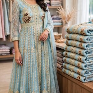 Embroidered Net Maxi – Heavy Gold Embroidered Party Wear