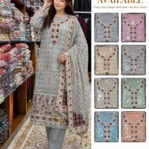 Premium Organza Embroidered 3-Piece Suit